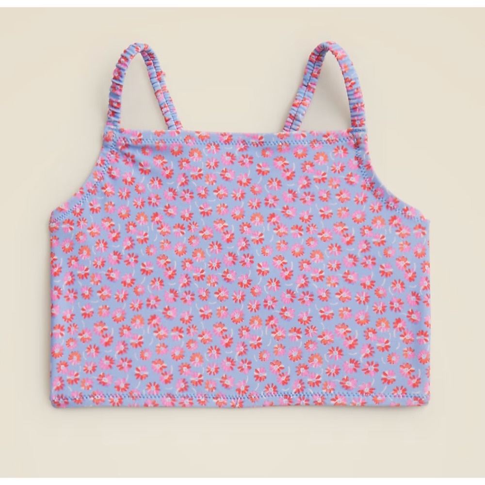 NWT J. Crew Crewcuts Girls' Ruched-strap Swim Top Blue Multi Floral